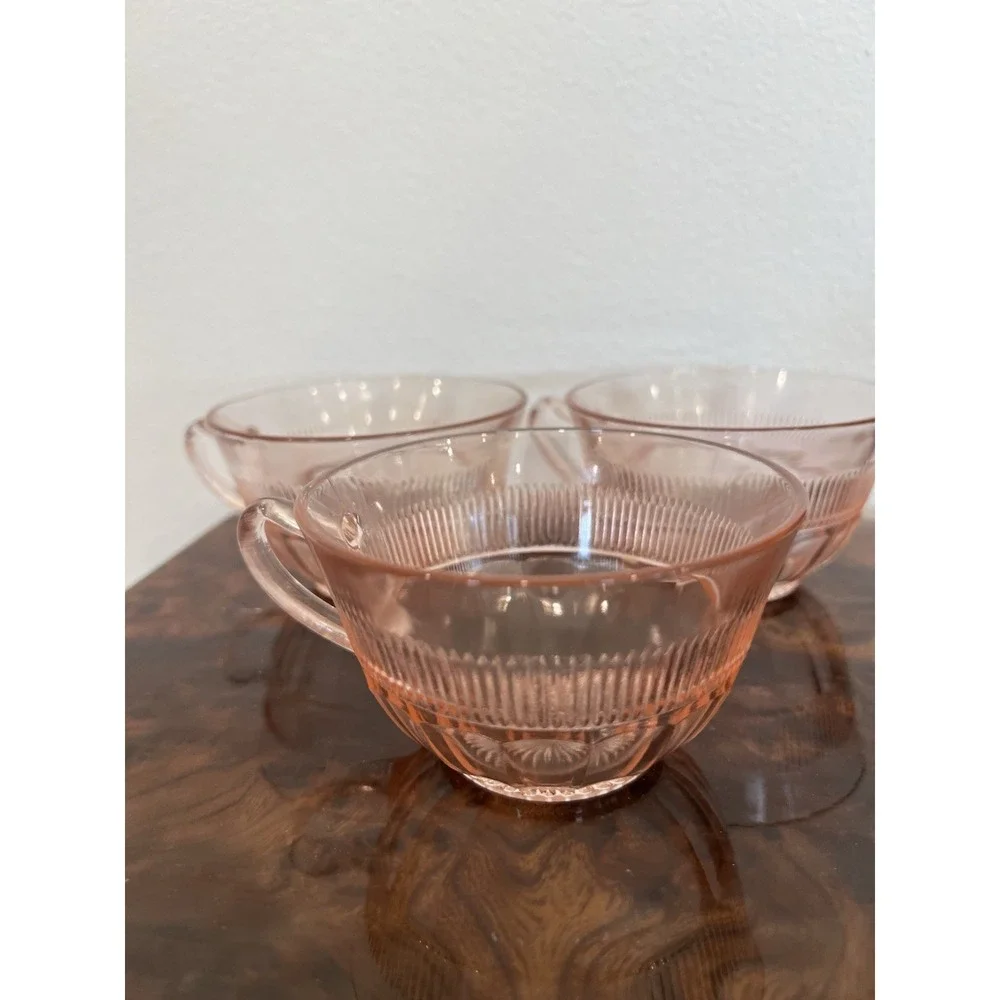 Vintage Anchor Hocking Queen Mary Pink Depression Glass Cups Set of 3